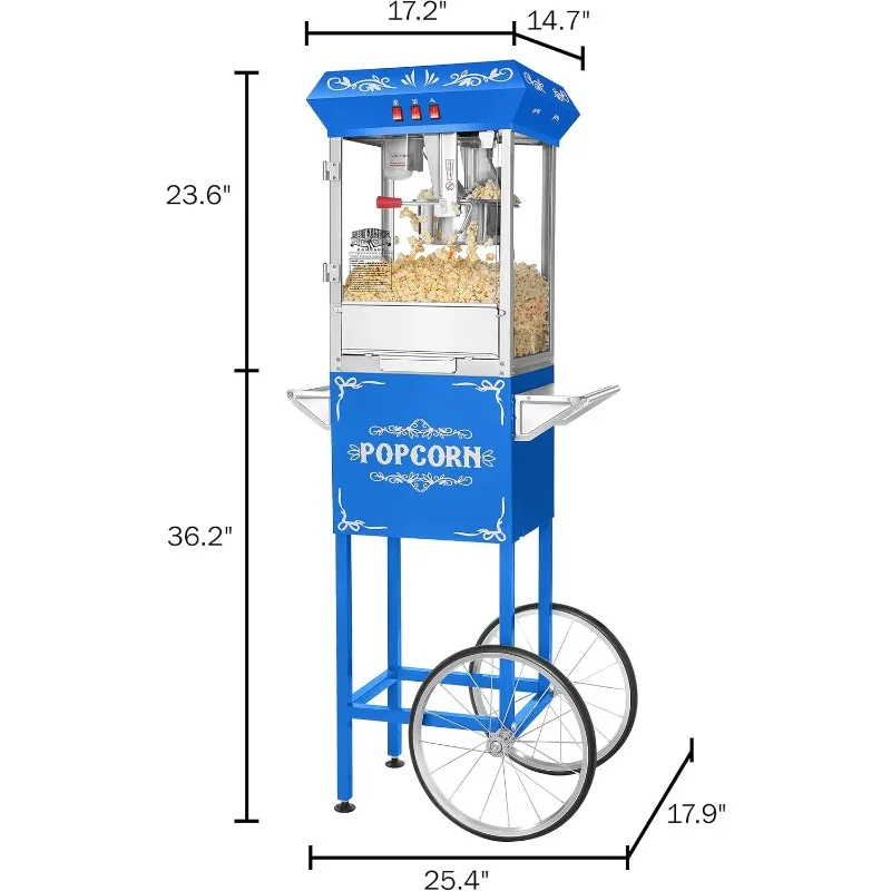 Great Northern Popcorn Machine avec chariot, Popper 8oz, Bouilloire en acier inoxydable, Wskins Light, Accessoires