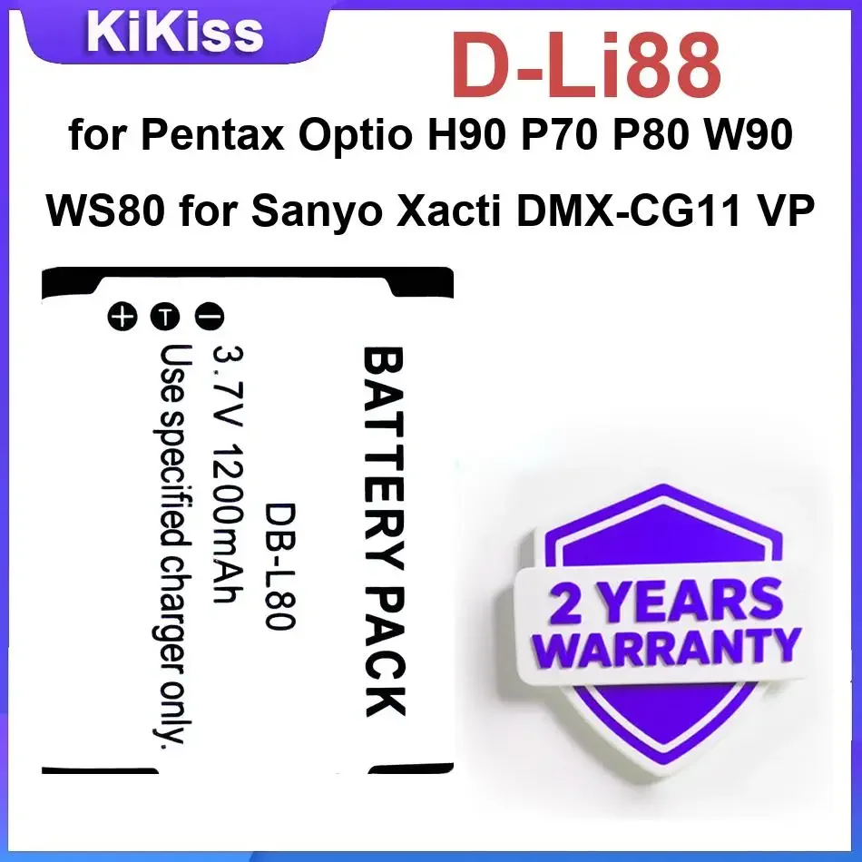 Camera Battery D-Li88 for Pentax Optio H90 P70 P80 W90 WS80 for Sanyo Xacti DMX-CG11 VP Brand New Batteries