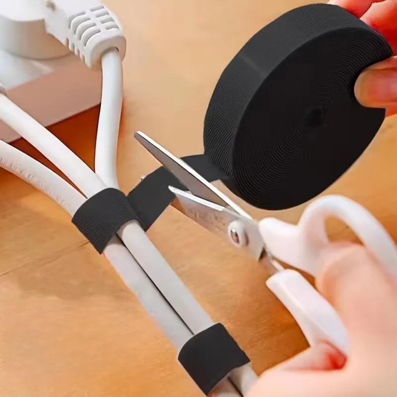 Portable Self-Adhesive Cable Straps, Cut-to-Length Reusable Hook & Loop Cable Ties, Heavy Duty Cord Organizer for Home & Office