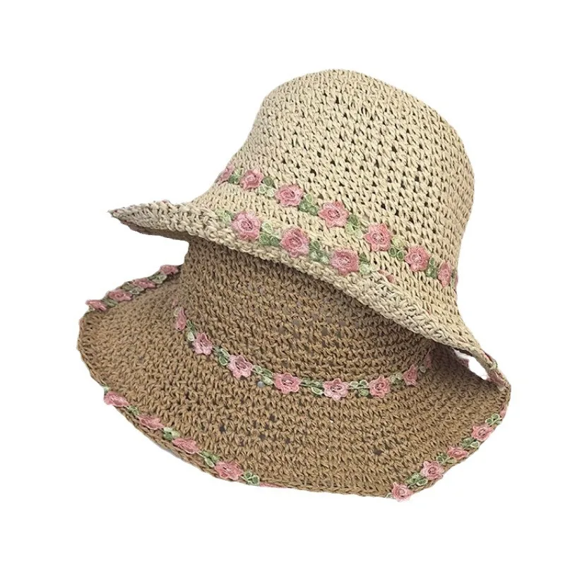 Chapeau de soleil à large bord pour femmes, couvre-chef de plage en paille, pliable, protection UV, été