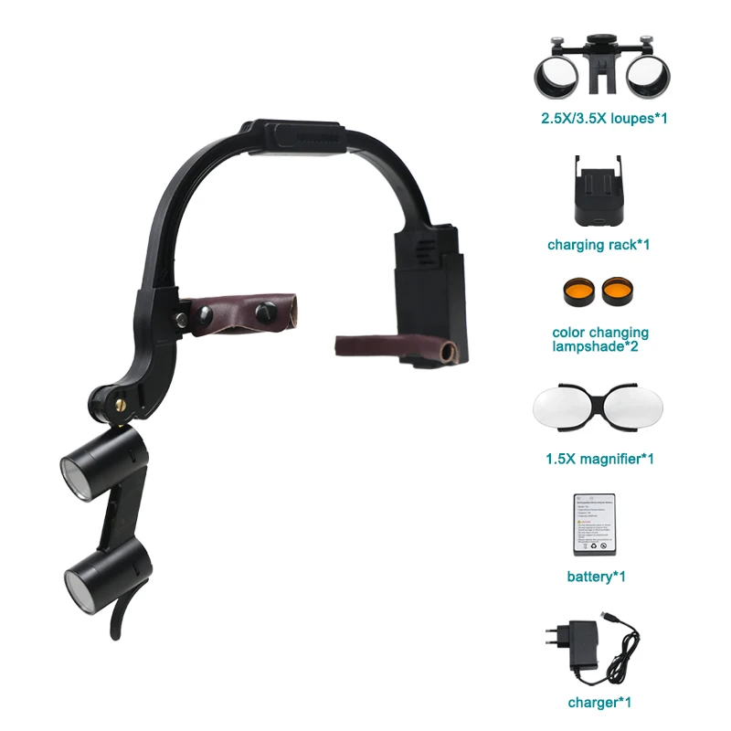 

GREATLH 2.5x 3.5x Head Mounted Magnification Binocular Loupes LED Head Light Lamp Dental Accessories Spare Parts Dentist Tools