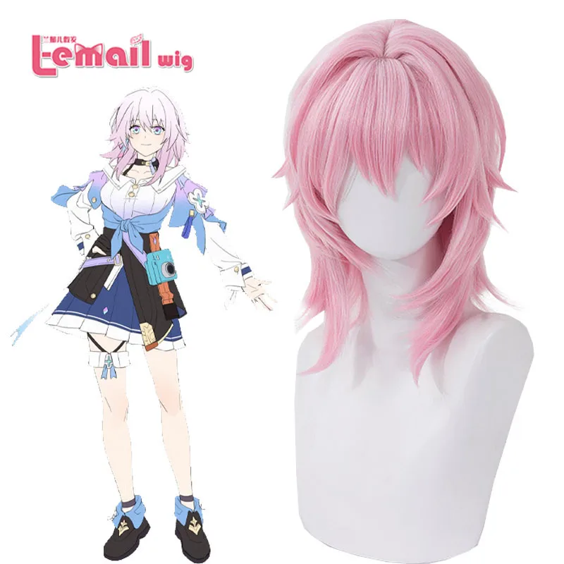 L-email wig Synthetic Hair Game Honkai: Star Rail March 7th Cosplay Wig 43cm Gradient Pink Wigs Silicone Heat Resistant Wig