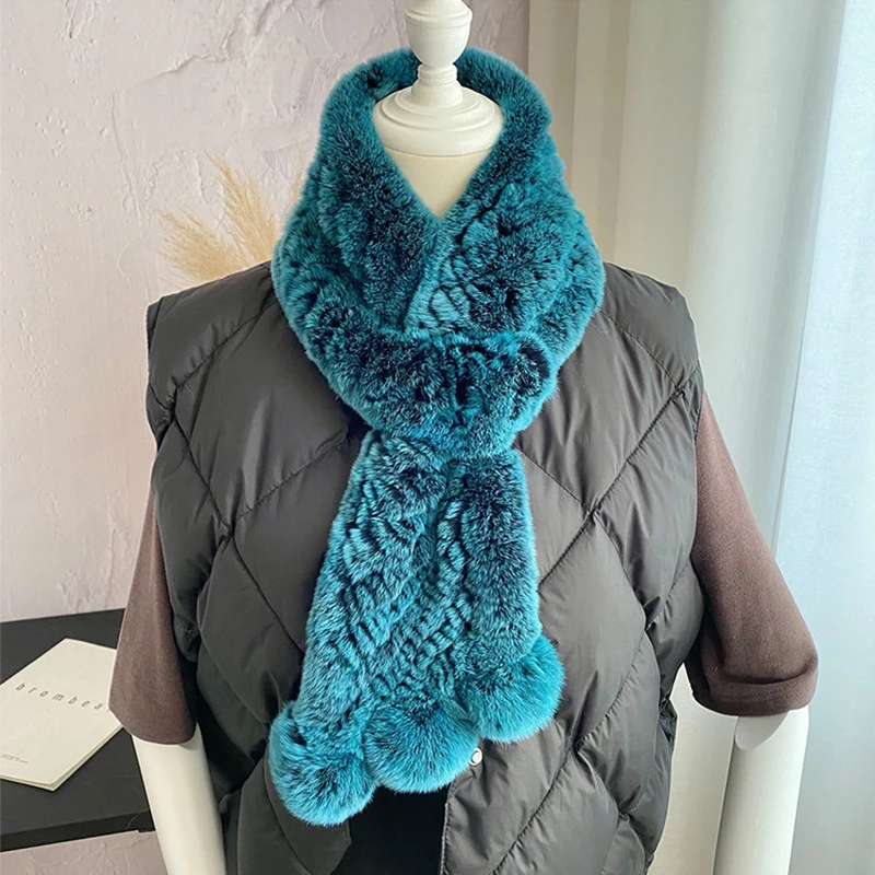 

New Model Selling Well Hot Russian Women Knit Real Rex Rabbit Fur Scarf Lady Rex Rabbit Fur Mufflers Hot Winter Warm Natural