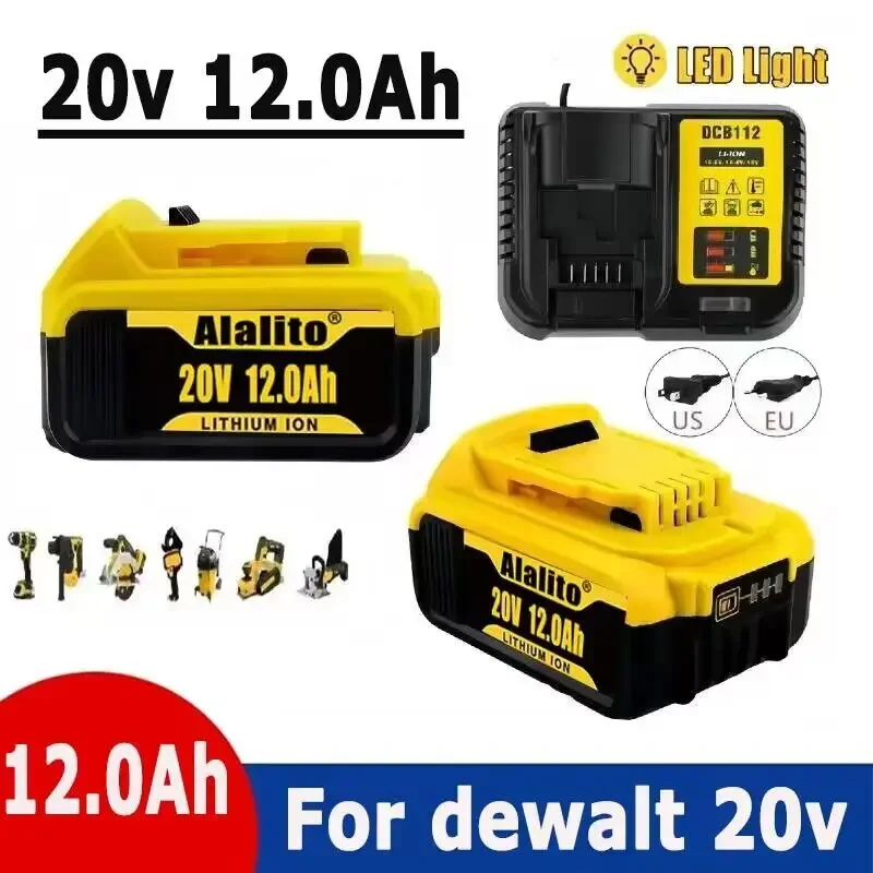 20V 12.0 Ah MAX safe Battery Power Tool Ersatz for DeWalt DCB184 DCB181 DCB182 DCB200 20V 12Ah 18Volt 20v Battery with charger