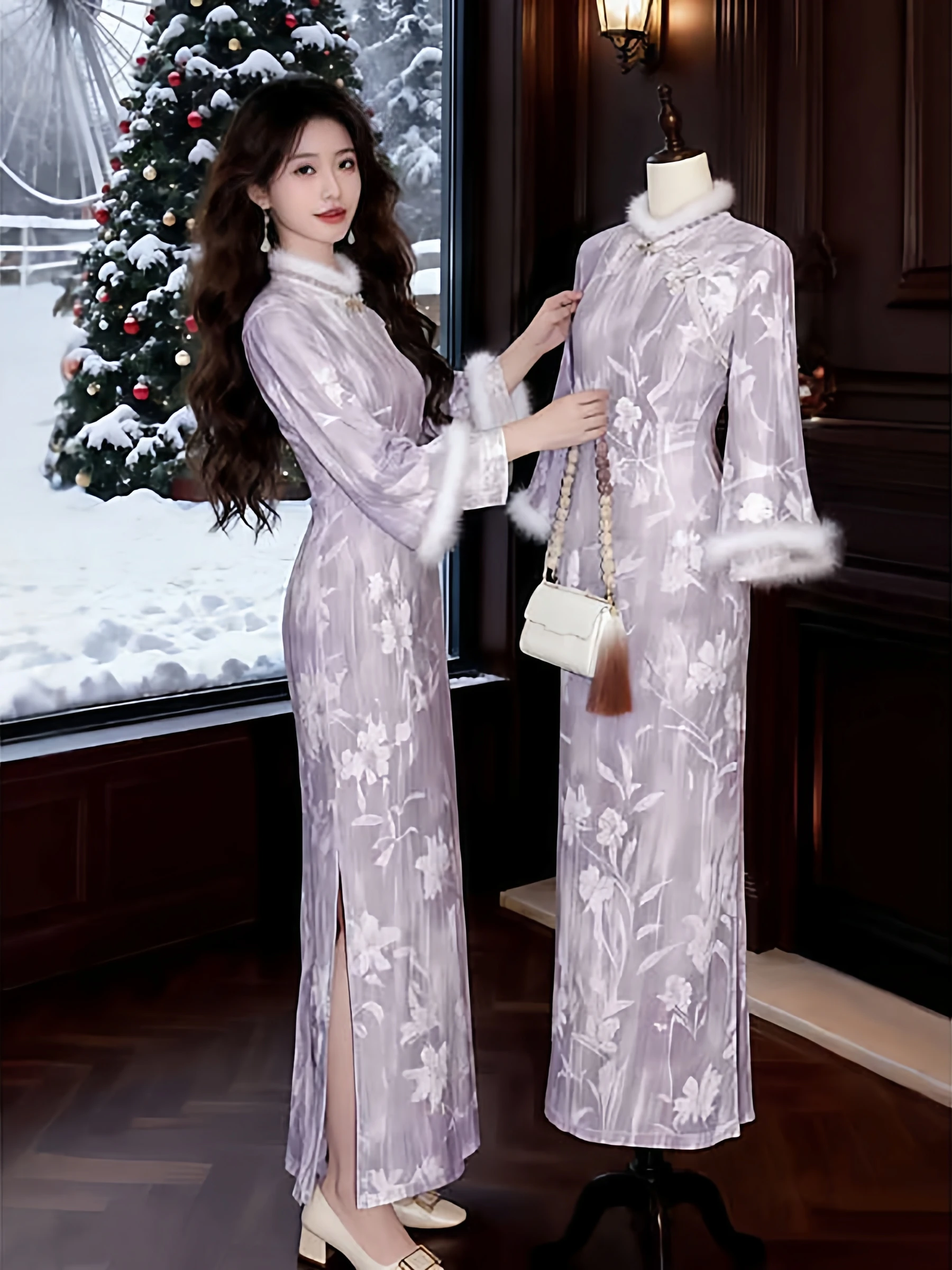 new-chinese-sle-qipao-dr-faionable-vintage-printed-slim-fit-long-skirt-low-slit-daily-wear-polyester-fiber