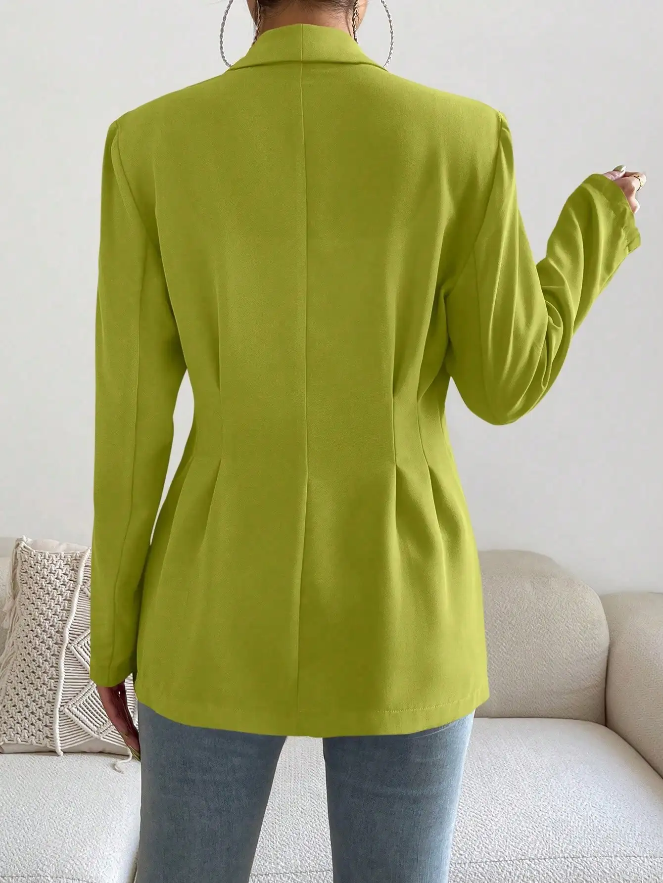 Damen Einfarbiger Klassischer Blazer Langarm Einknopf Slim Fit Büro-Arbeitsjacke Herbst Frühling Formelle Oberbekleidung – Detail 2