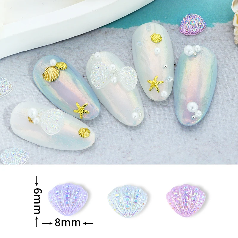 30 pçs minúsculos bonito mar conchas decoração para unhas design brilhante concha sereia textura strass peças de unhas coréia abalone fatias