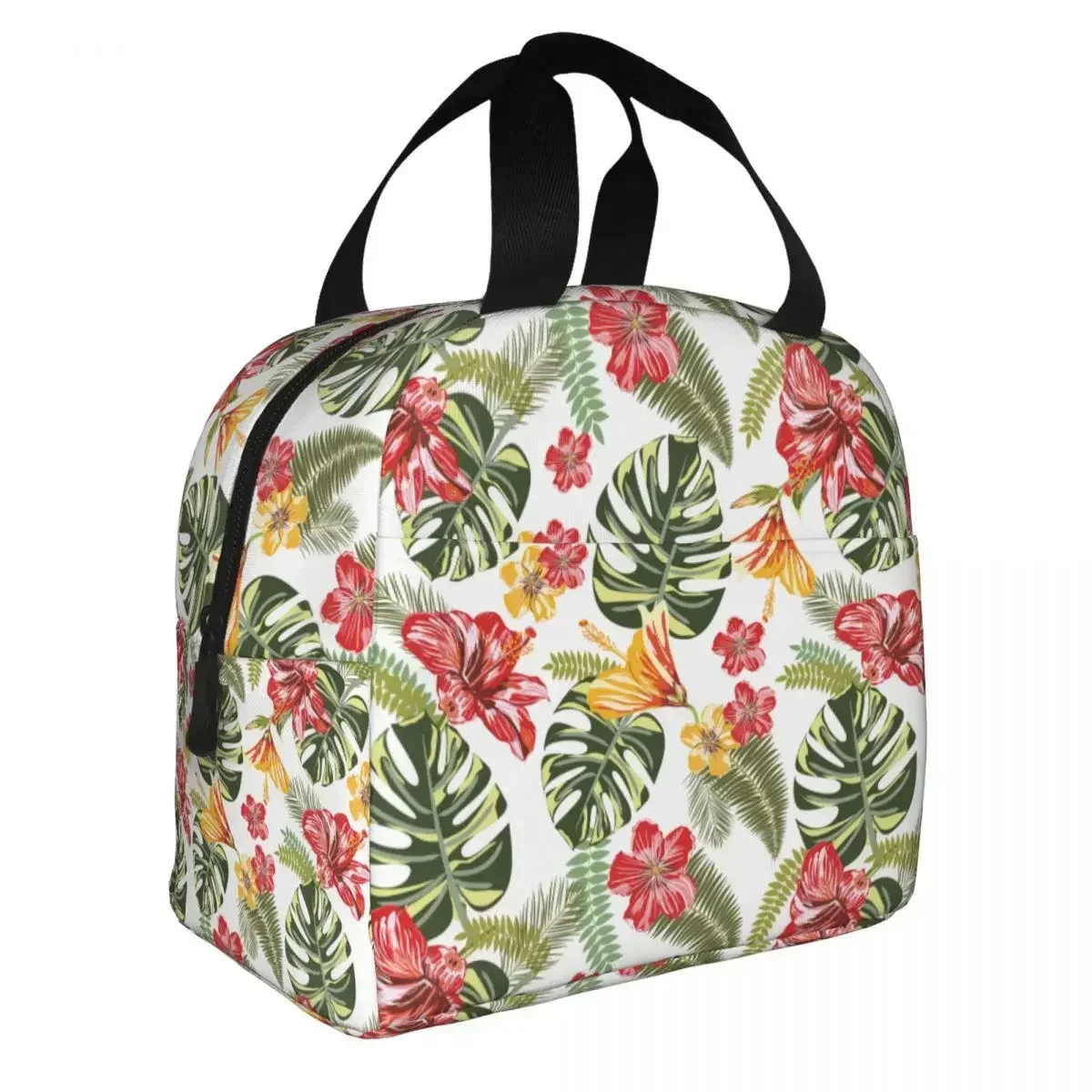 Lunch Bag for Men Women Tropical Floral Palm Leaves Thermal Cooler Bags Waterproof Work Colorful Flower Oxford Lunch Box