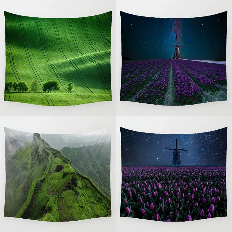 Natural Scenery Purple Flower Field Tapestry Office Living Room Decoration Home Wall Tapestry