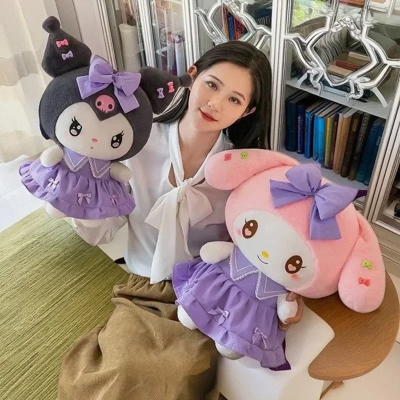 Nieuwe Sanrio Kawaii Kuromi Pluche Gevulde Pop Zacht Kinderen Meisje Slapen Bed Cartoon Kussen Melodie Leuke Kamer Decoratie Gift