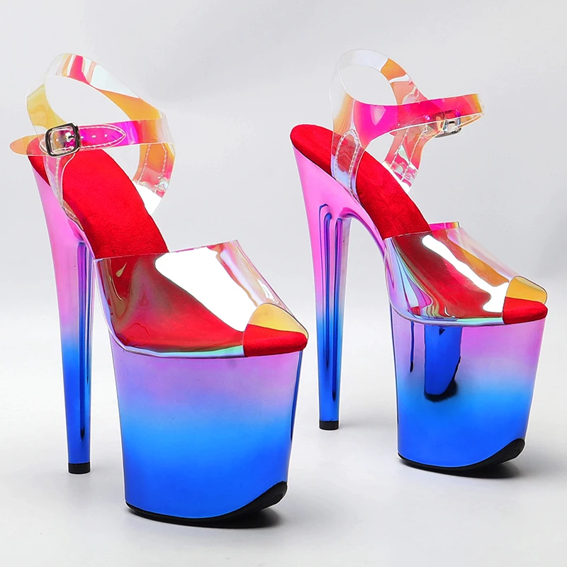 Leecabe 20CM/8inches Tholography TPU  Upper Small Open Toe Colorful Electroplate High Heel Platform Pole Dance Sandals