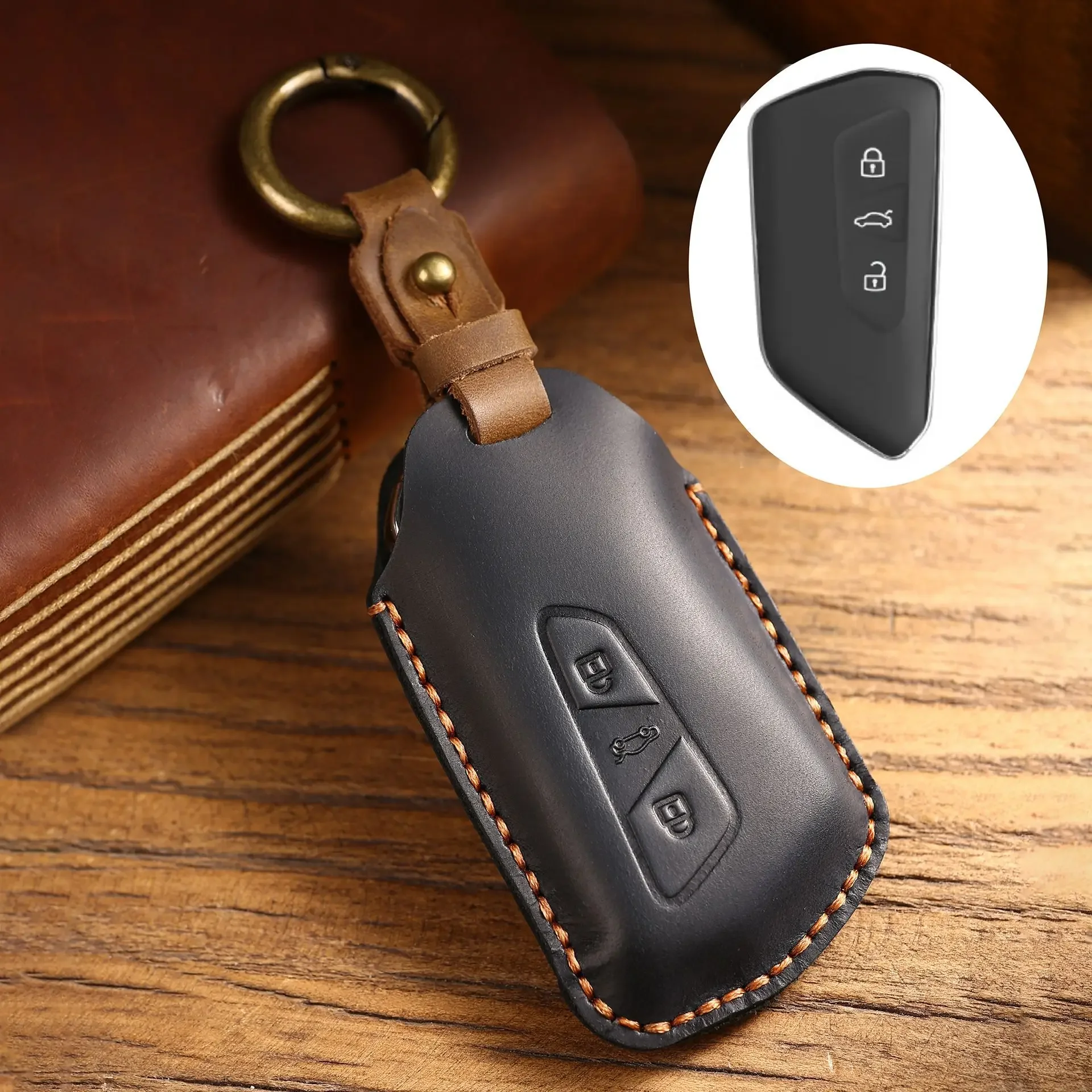 Layer Leather Car Key Case Cover for VW Volkswagen Golf 8 MK8 ID3 ID4 Cupra Skoda Octavia A8 SEAT Leon MK4 Formentor Tarraco