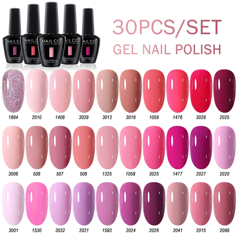 NAILCO 30pcs/Set Gel Nail Polishes 15ml Nails Art Lacquer LED Gellak Soak Off UV Gel Varnish Pink Color Glitter Nail Gel Polish