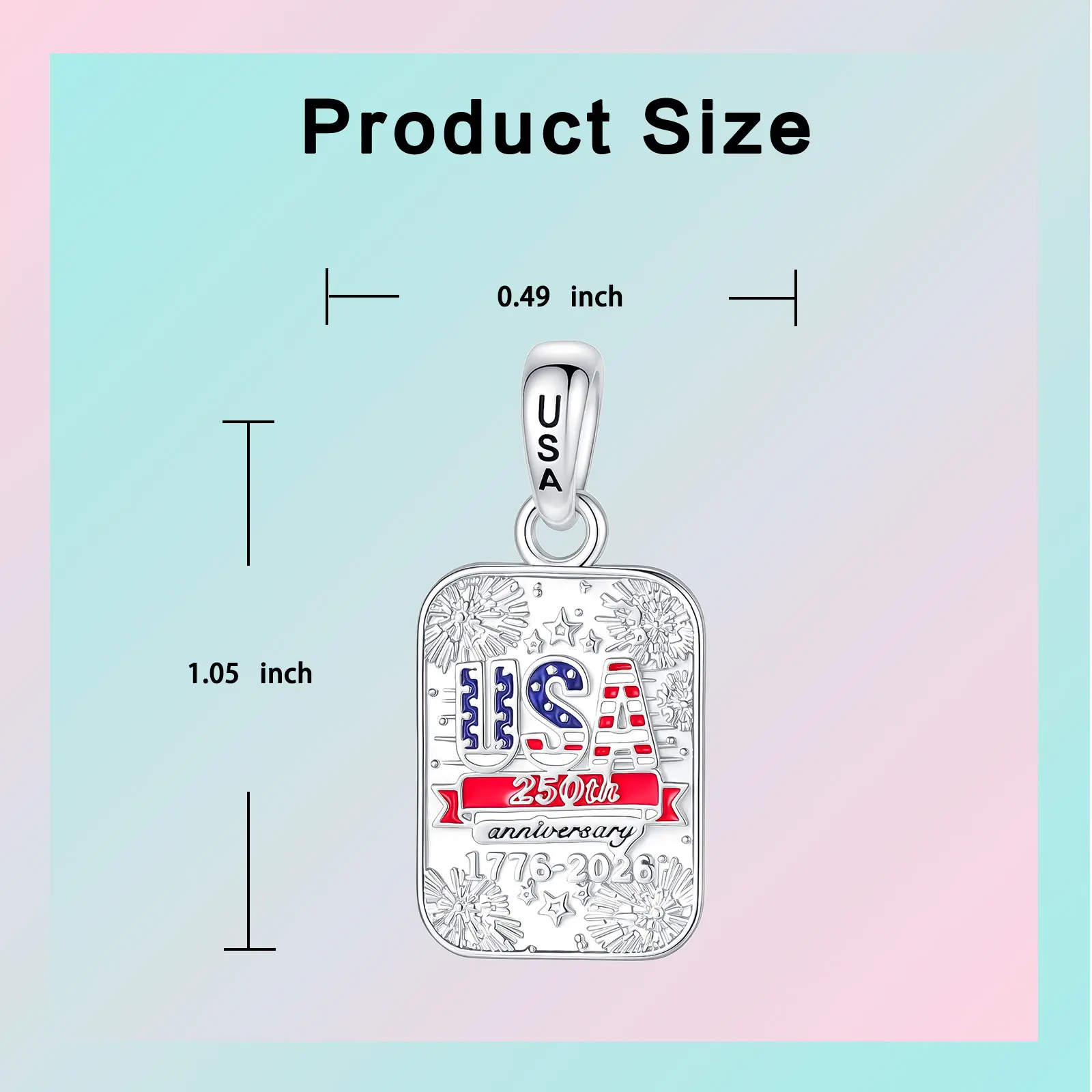 925 Sterling Silver USA 250th Anniversary Charm 1776-2026 Patriotic Pendant Fit DIY Bracelet American Independence Jewelry Gift