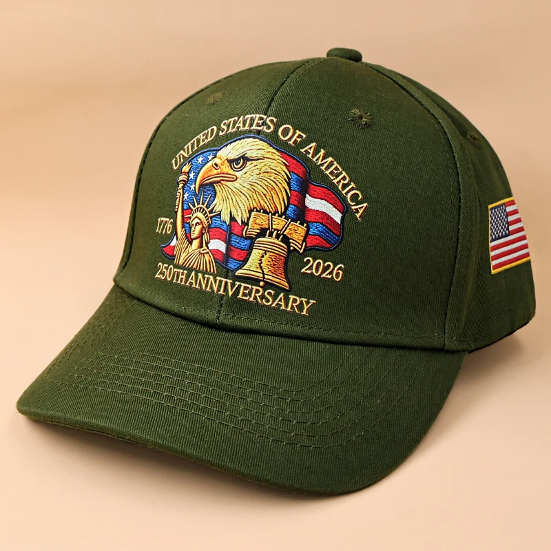 Boné com Estampa de Águia do 250º Aniversário dos EUA, Unissex, Ajustável, em Algodão Lavado, Boné Trucker, Boné de Beisebol com Viseira para Atividades ao Ar Livre