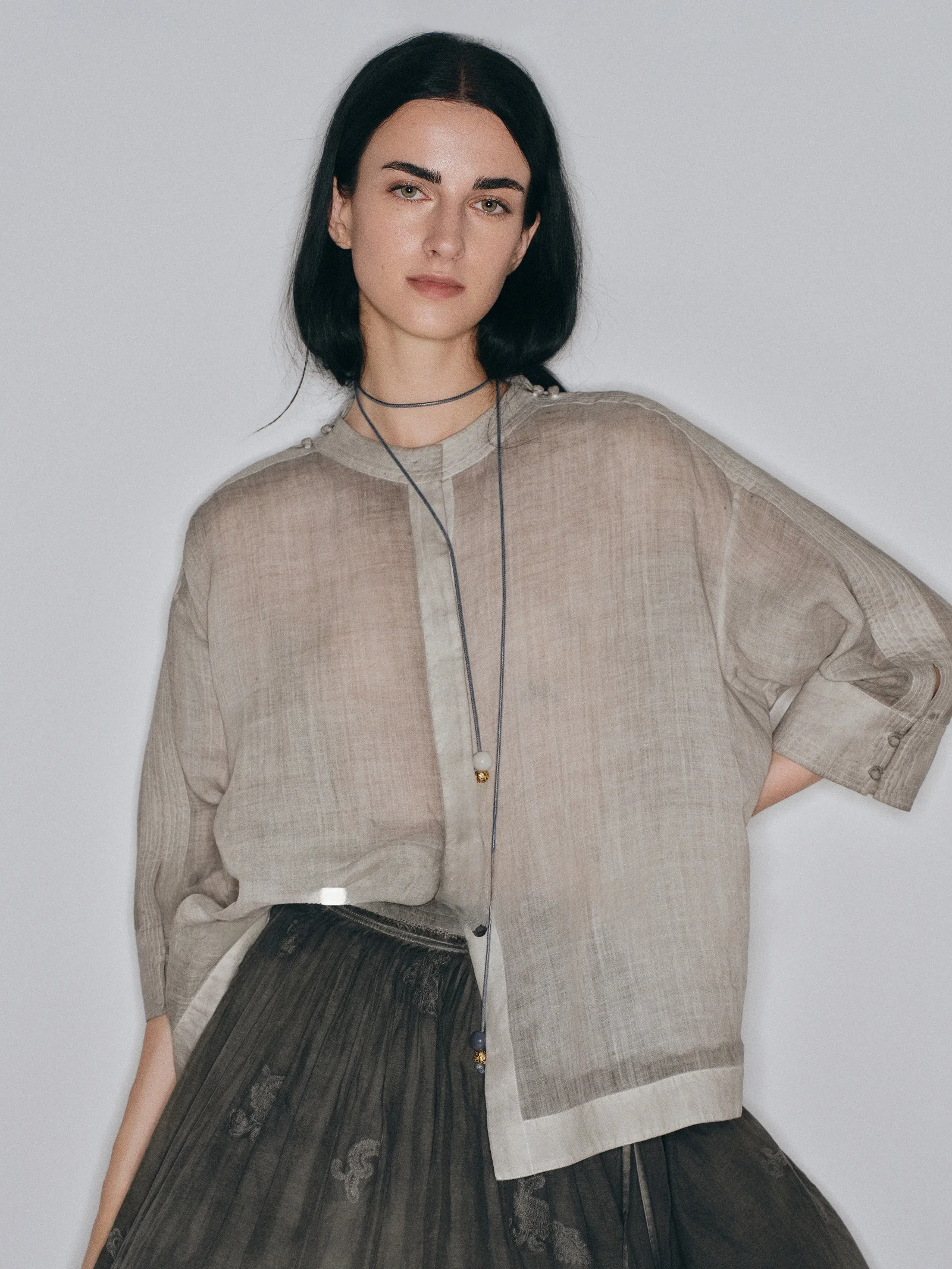 

Artistic Style Linen Shirt Breathable Lightweight Loose round Neck Dry Comfortable Women's Casual Summer Long Sleeve Top