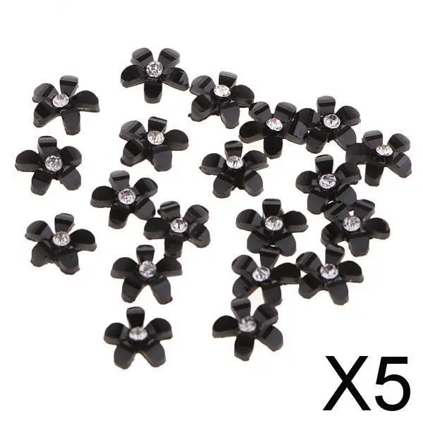 5X 20 Flowers Flatback Button Rhinestone Embellishments for Wedding Black