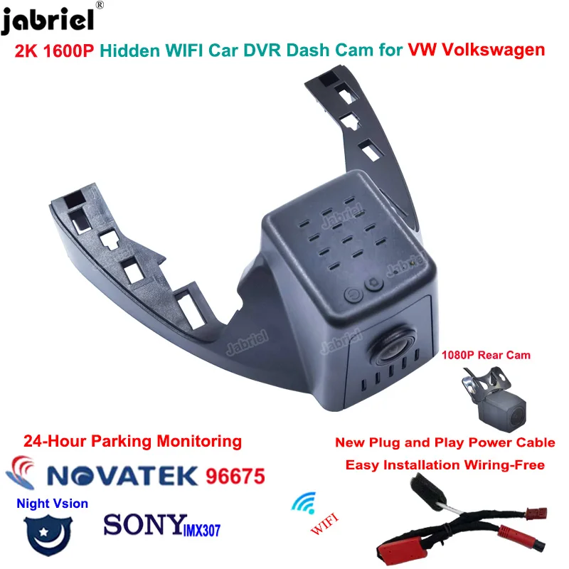 

Jabriel Wifi Car Dvr 24H Video Recorder For 2021 2022 2023 2024 Volkswagen VW Passat 2K 1600P Dash Cam Front and Rear Camera