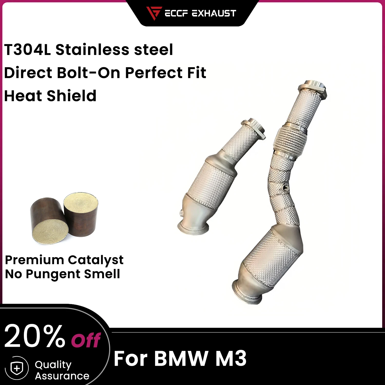 

ECCF Sports Downpipe With Heat Shield For BMW M3 Exhaust Sound High Flow Performance Upgrade