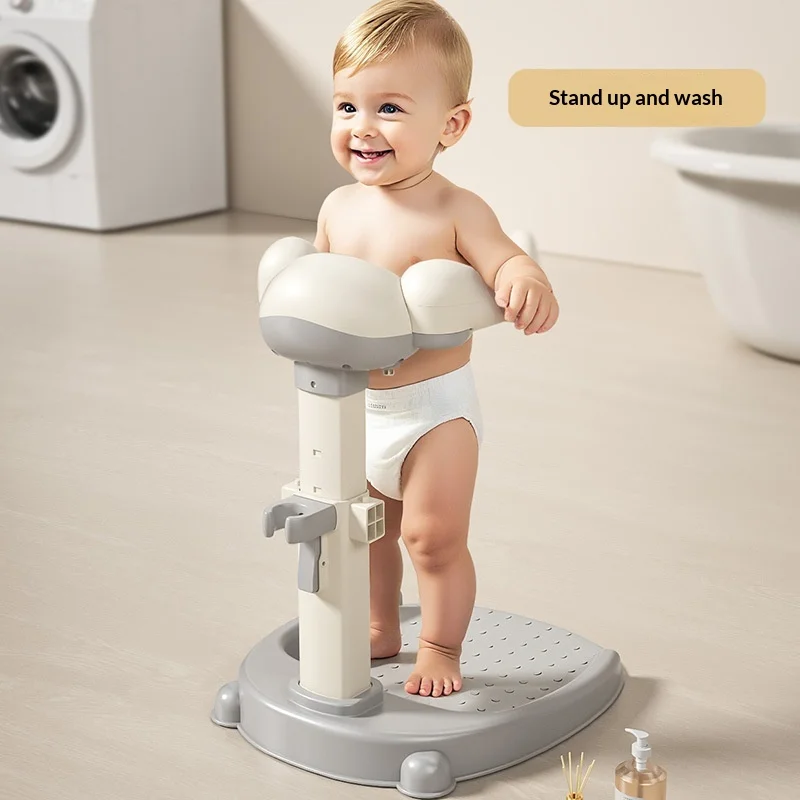 New Upgraded Non-Slip Baby Bath Stand Anti-Tip Free-Standing Baby Standing Shower Stand Safe Multifunctional Infant Bath Support