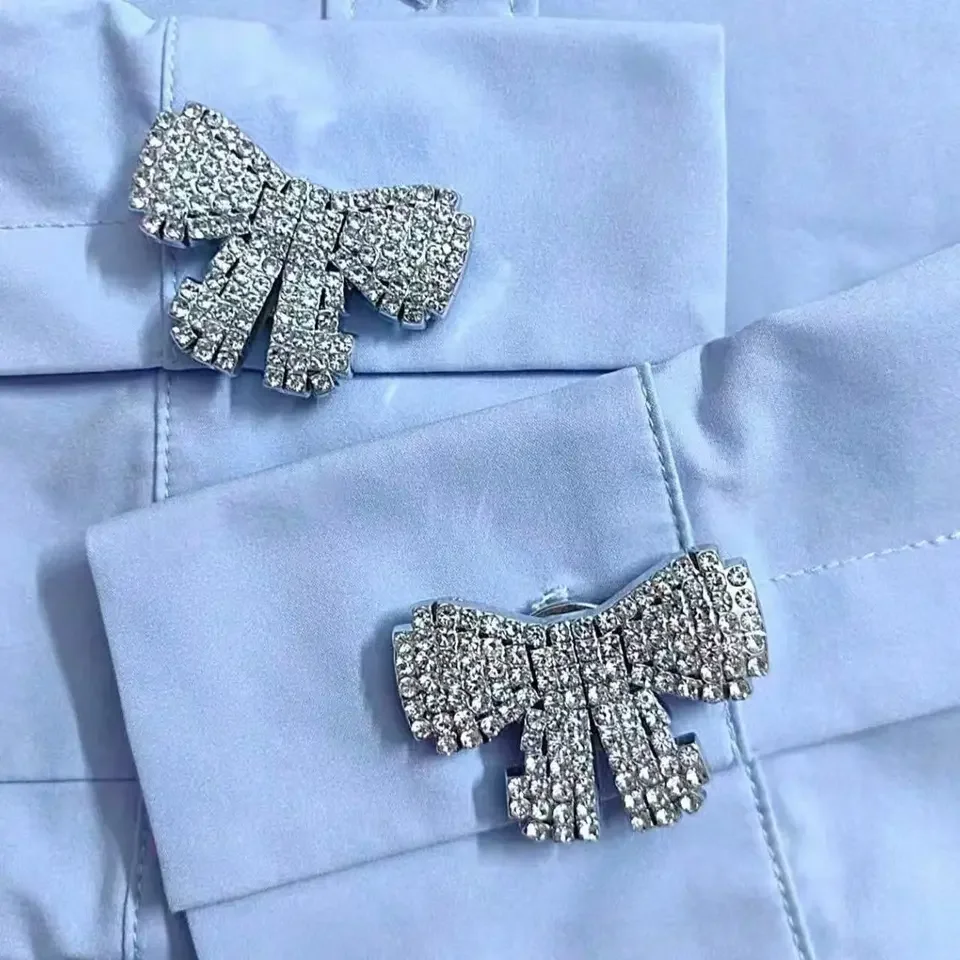Elegantes gemelos minimalistas con diamantes, elegantes botones de cristal para camisa con clip para hombre