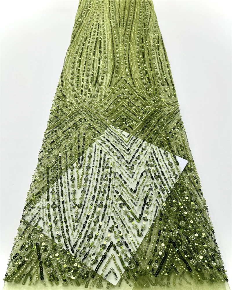 African Tulle Lace Fabric 2025 French Net Sequins Fabric Sewing Embroidery With Beads Lace Tulle Mesh Nigeria Dress