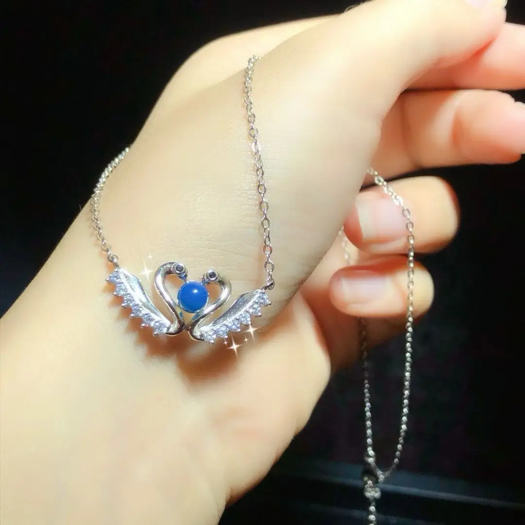 Certificated 925 Silver Natural Dominican Blue Amber Swan Choker Hot-selling Genuine Gems Stone Beaded Y Shape Necklaces Gifts