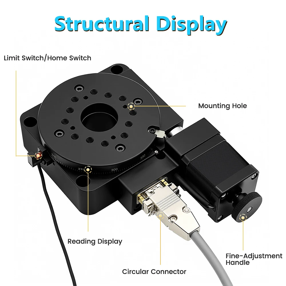 60/100mm High Precision Electric Rotary Table Ratio 90/180:1 360 Indexing Plate 42 Stepper Motor Drive Kit Replacement DD Motor
