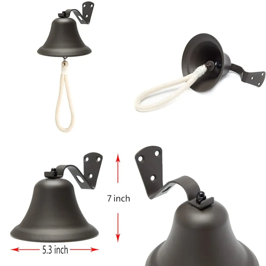 

Черный подвесной колокольчик для ужина с креплением для улицы и использования в помещении, в морском/дверном/церковном стиле, веревка в комплекте