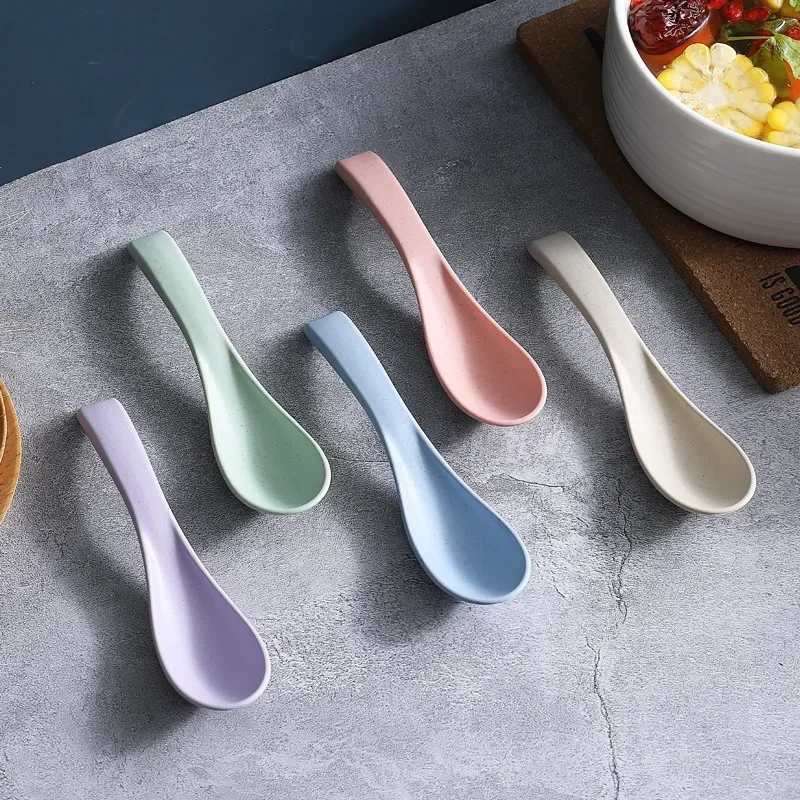 Silica Gel Multifunctional Mixing Spoon Plastic Household Spoons Kitchen Utensils Kitchen Accessories1PCS Wheat Straw Soup Spoon