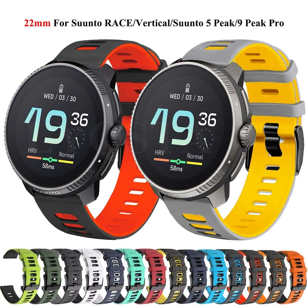 For Suunto Race Vertical Strap Bracelet Silicone Watchband 22mm Width Replacement Strap For Suunto 5 9 Peak Pro Smartwatch Bands