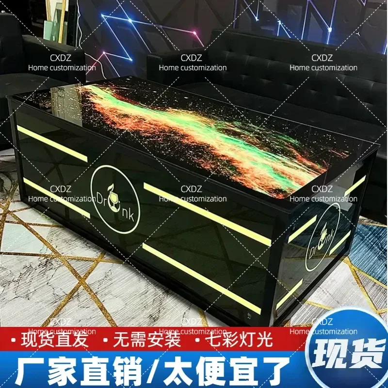 Luminous Starry Sky Coffee Table Wine Bar Counter European Style Marble Rock Slab Cabaret Table for Karaoke Room