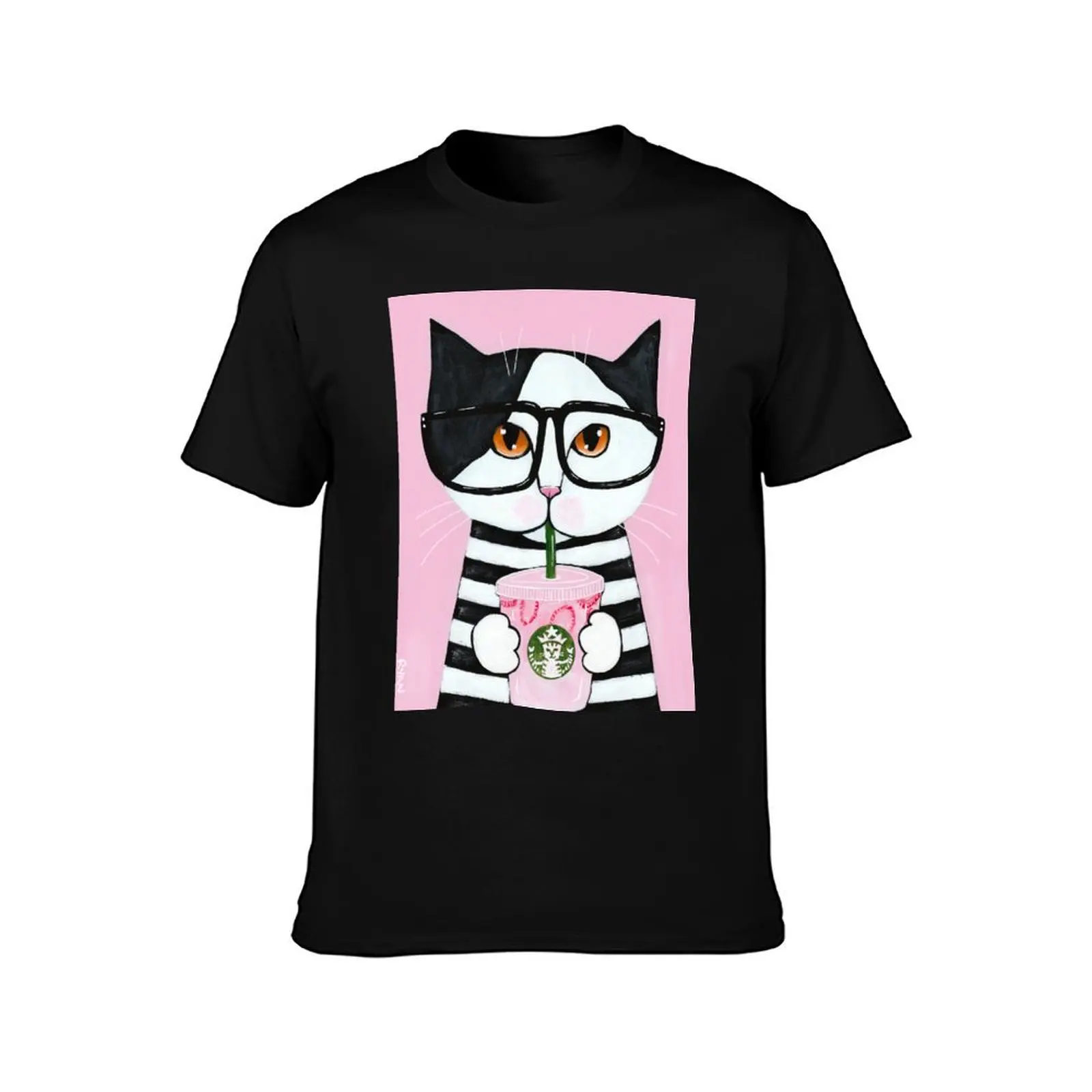 Kitty Loves The Pink Drink T-Shirt t shirts for man pack cotton T-Shirt