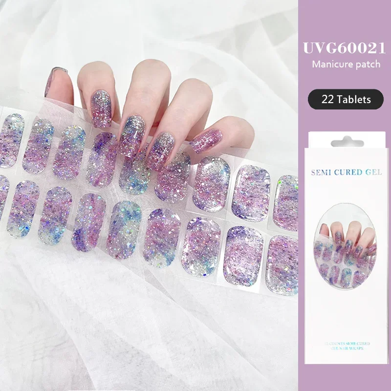 22 Tips Uvg Serie Uv Semi-Uitgeharde Gel Nagelstickers Waterdichte Langdurige Volledige Dekking Nagel Decals Uv Lamp Vereiste Nagel Bedels