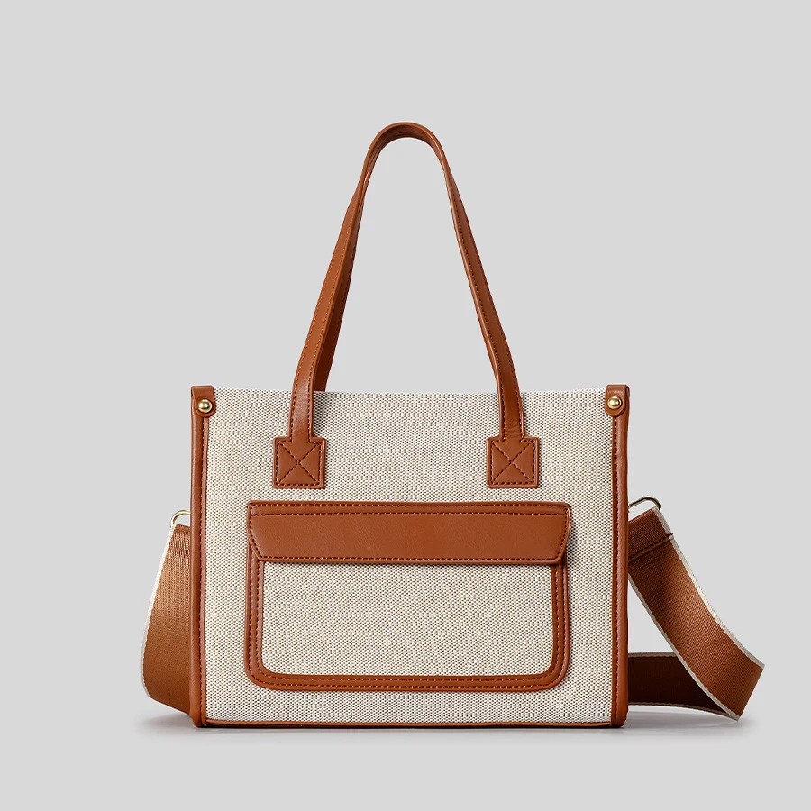 

Fashion Panelled Canvas Tote Bag Designer Women Handbags Wide Strap Shoulder Crossbody Bag Large Capacity Shopper Purses 2025