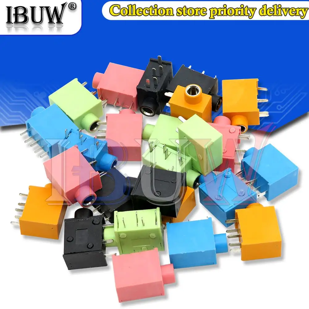 10pcs PJ-215 PJ-325 3,5mm Kopfhörer buchse Buchse Buchse für Audio-Video 5pin rot schwarz blau gelb grün