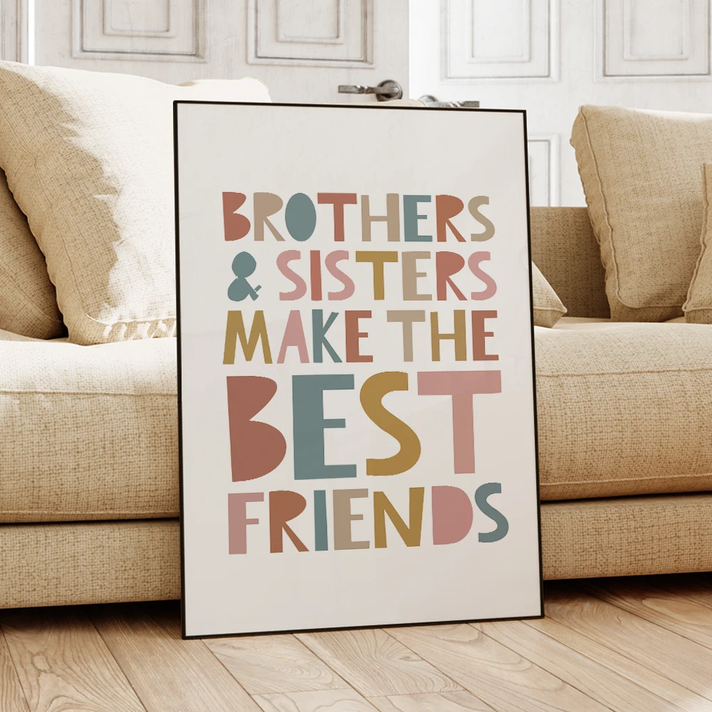 Cartoon Cute Child Big Bro Lit Sis Quotes Nursery Wall Art Canvas Painting Posters For Kids Boy Girl Play Room Home Decor