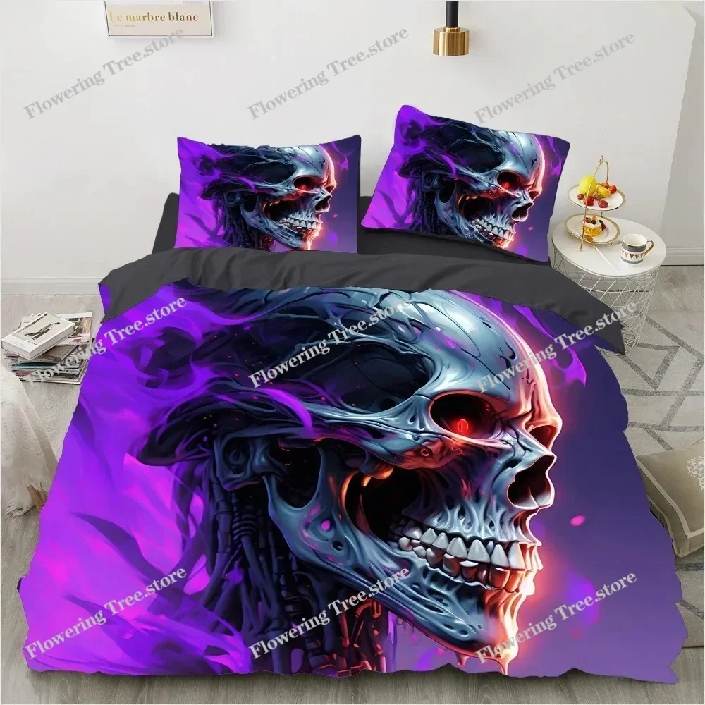 Colorful Skull Bedding Set Cartoon Comforter Sets Double Queen King Twin Full Size Duvet Cover Set Kids Girls White Bed Linen