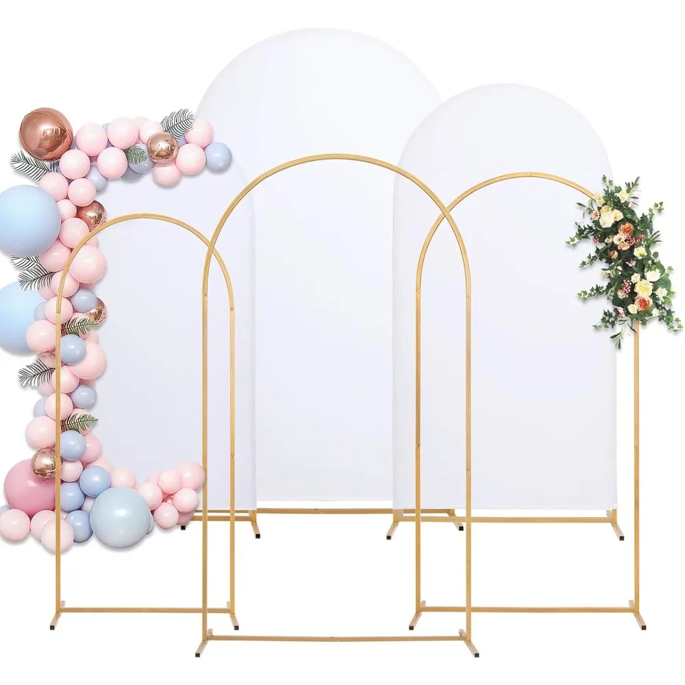 Metal Arch Backdrop Stand and Cover Set, 7.2FT, 6.6FT, 6FT Wedding Arch Frame, Easy to Assemble, Gold Arch Stand for  Party