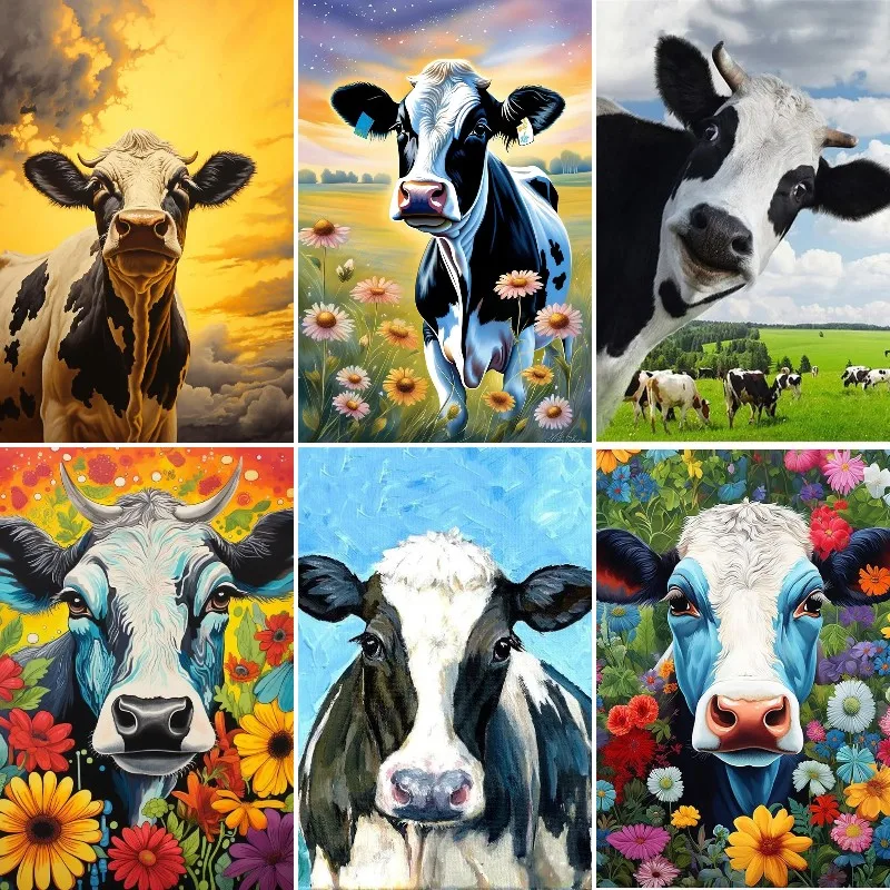 DIY Diamond Painting Dairy Cattle, Mosaic Embroidery Kit Holstein Cow,black-and-white Spotted Calf ,Home Wall Decoration Gift 5D