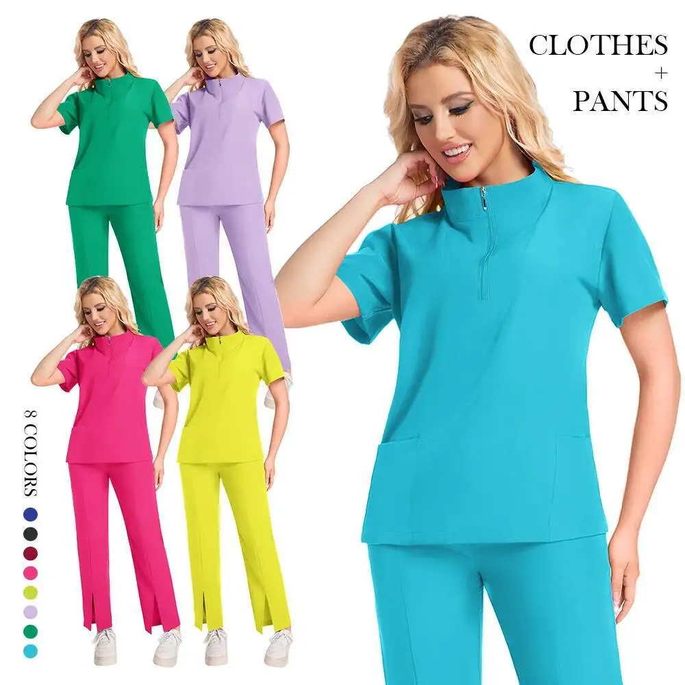 Nuovo set uniforme per scrub alla moda Tessuto medico chirurgico economico in poliestere rayon spandex per scrub infermieristico