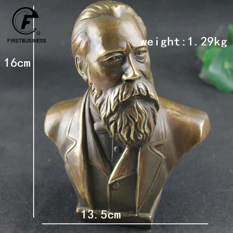 Antique Brass German Great Communist Friedrich Engels Bust Bronze Statue Big Figurine Retro Copper Desktop Ornament Decor Crafts