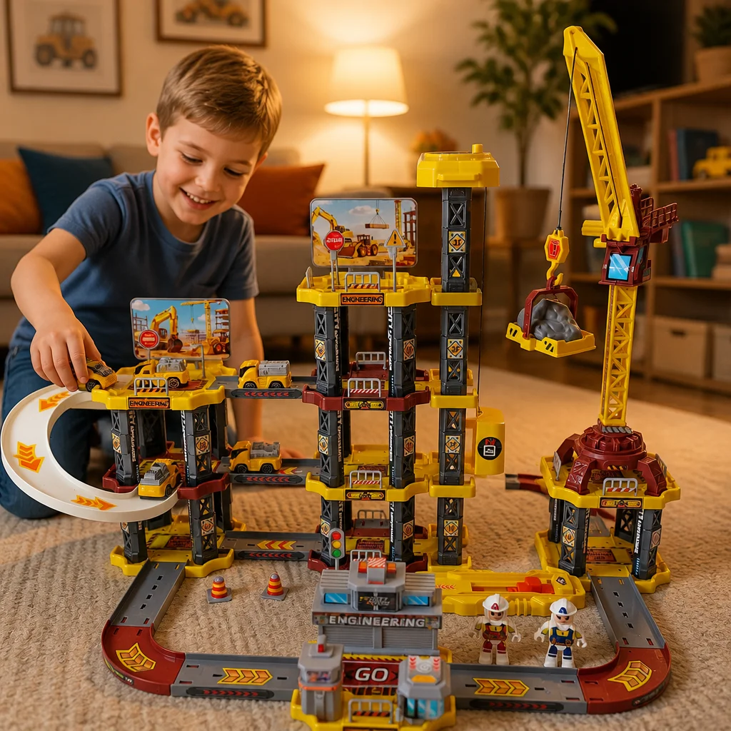 Children's Large Engineering Series Crane Truck Toy Set, Boy's Parking Lot Toy, Suitable for Birthday Gifts (Color Random)