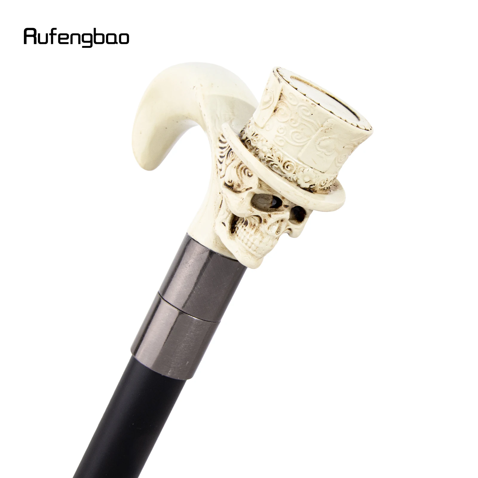 White Love Hat Skull Head Long Handle Walking Cane Fashion Cane Decorative Cane Halloween for Cosplay Parties Walking Stick 93cm