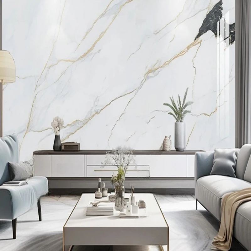Customized Wallpaper Murals - Modern Minimalist White Marble Textured 3D Wall Art for Living Room Office Home Decor Background