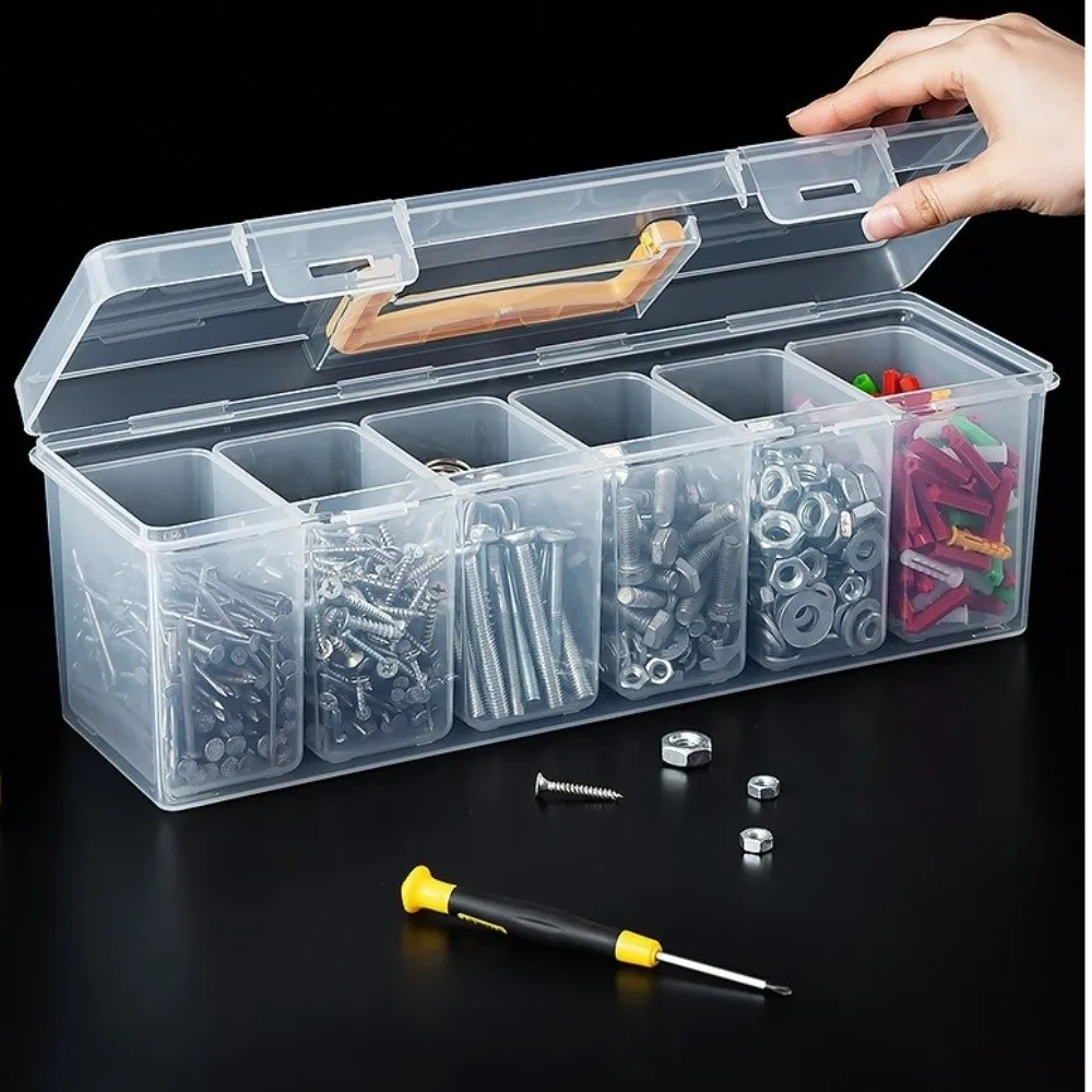 Plastic Tool Storage Box with 6 Storage Case Transparent Hardware Toolbox Multi-Compartment Classification Organizing Box