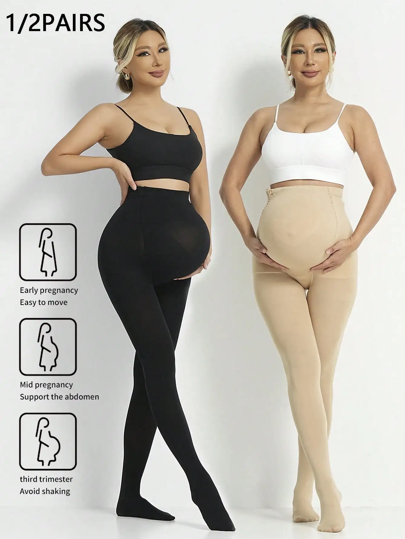 1/2 Pairs 2 Colors Warm Lined Maternity Tights Adjustable Belly Hold Design Soft Thermal Pantyhose For Daily Autumn Winter