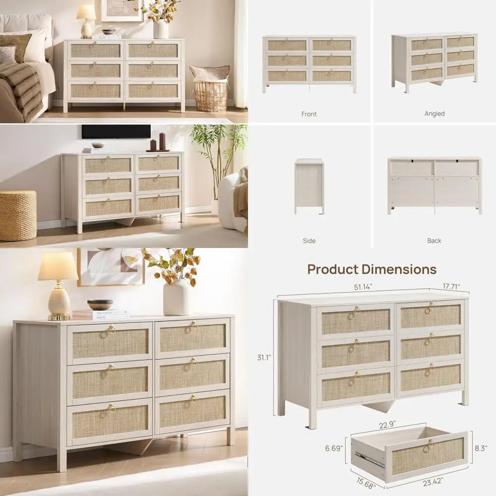 

Белый комод в стиле бохо 51 с большим объемом хранения для спальни, гостиной или прихожей