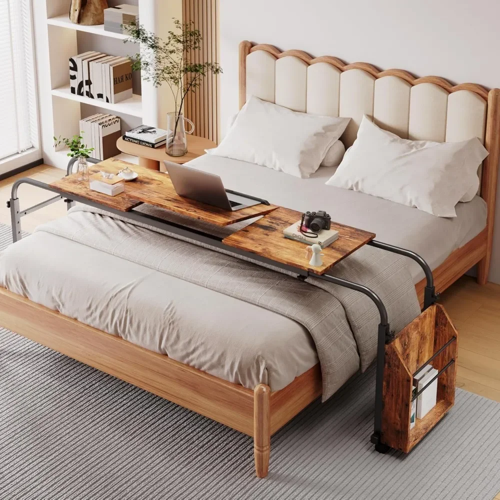 

Arlopu Overbed Table w/ Wheels - 60.6-84.2" Mobile Laptop Cart, Rolling Computer Desk w/ 0-65° Tilt & 4 Heights"​