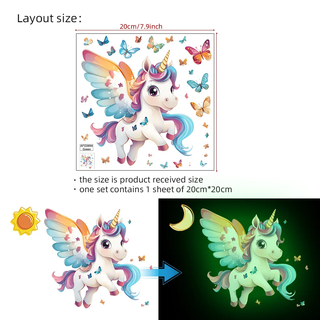 Luminous Unicorn Butterfly Wall Sticker For Children's Room Decals Glow In The Dark Decorative Stickers Waterproof Self-adhesive